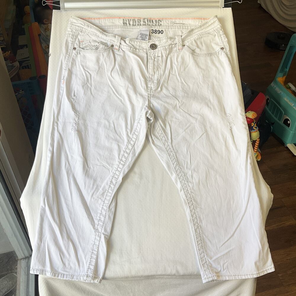 Hydraulic Women Jeans 20 White Denim Gramercy Embroidered Button 21" Inseam